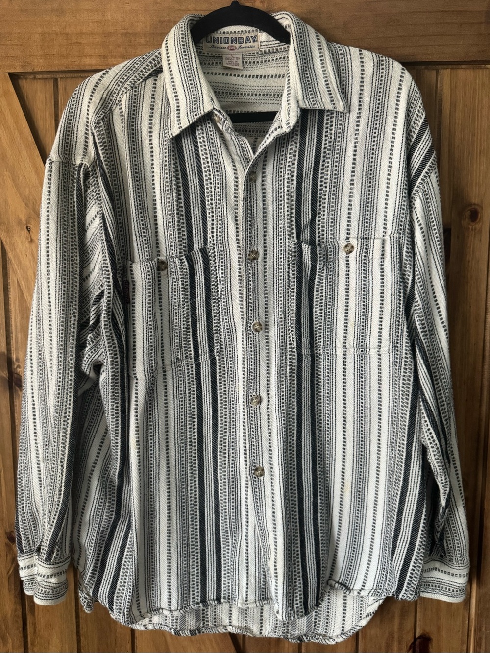 UNIONBAY Black and White Vertical Stripe Button-Down Shirt